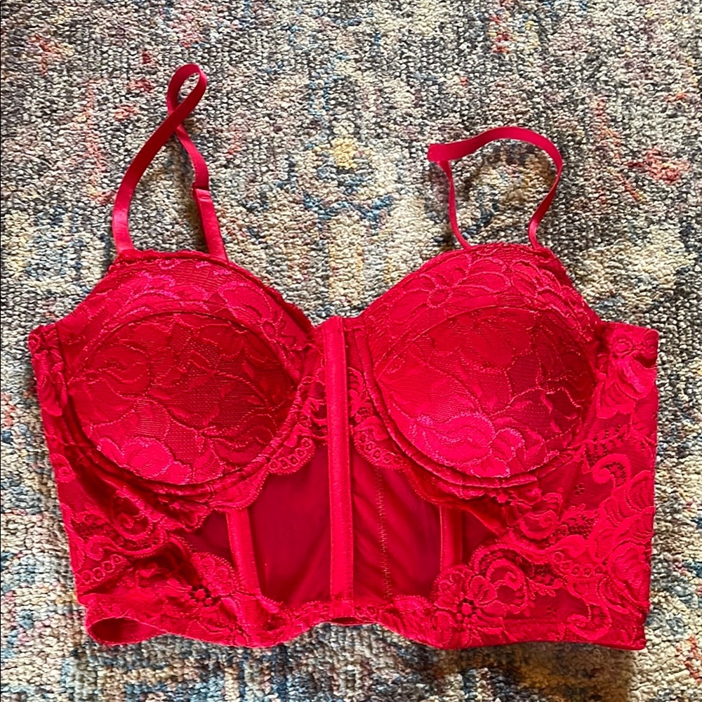 Charlotte Russe Red Lace Longline Bra